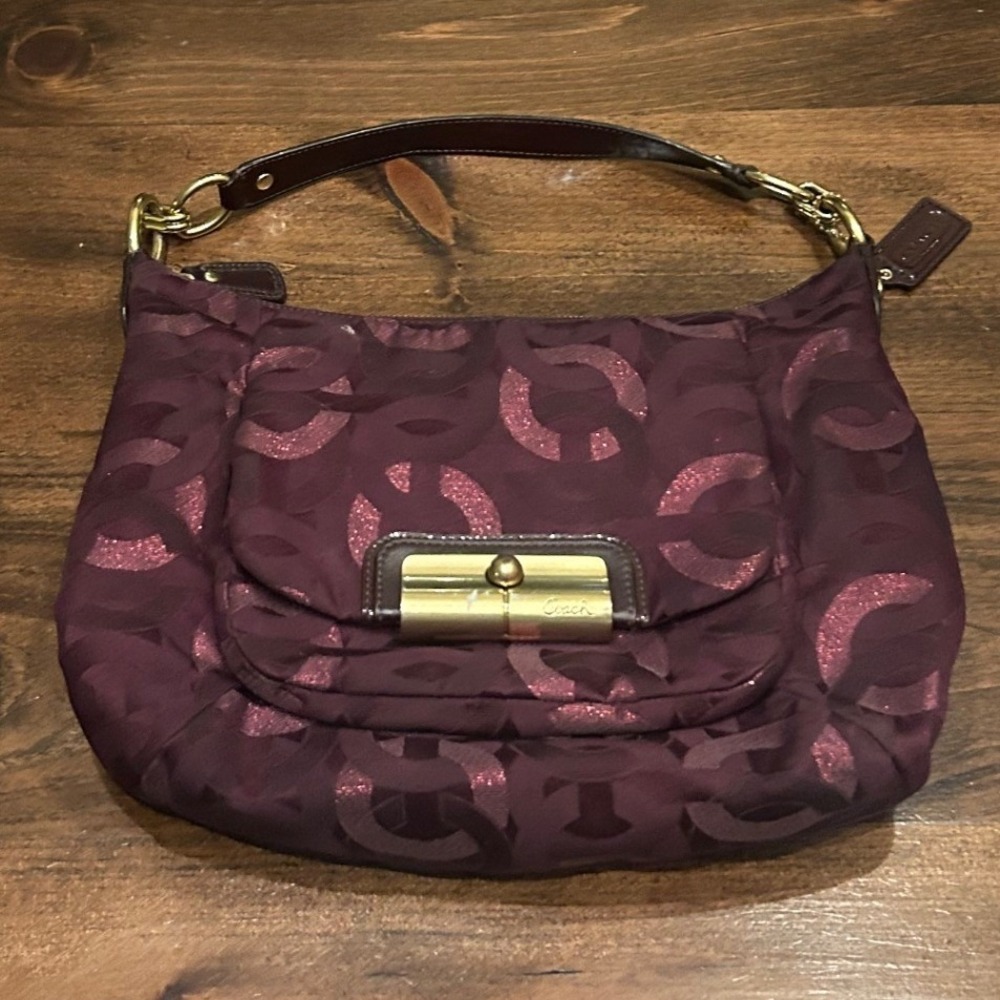 Coach Kristin Hobo Bag Purse Plum Metallic Turnlock Y2K Designer Monogram Luxury - Picture 1 of 11